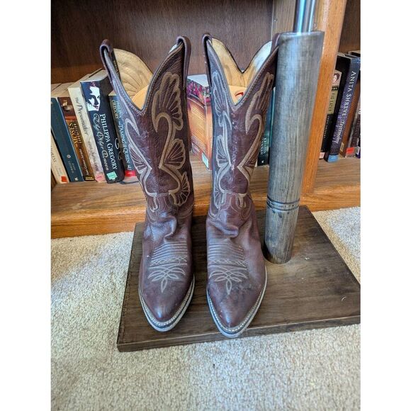 Mens DAN POST Brown Leather Cowboy Western Boots Size 8.5D Vintage VTG - Picture 1 of 8